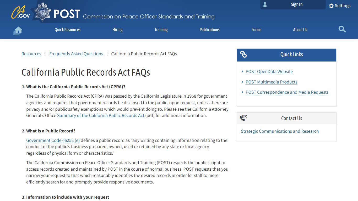 California Public Records Act FAQs
