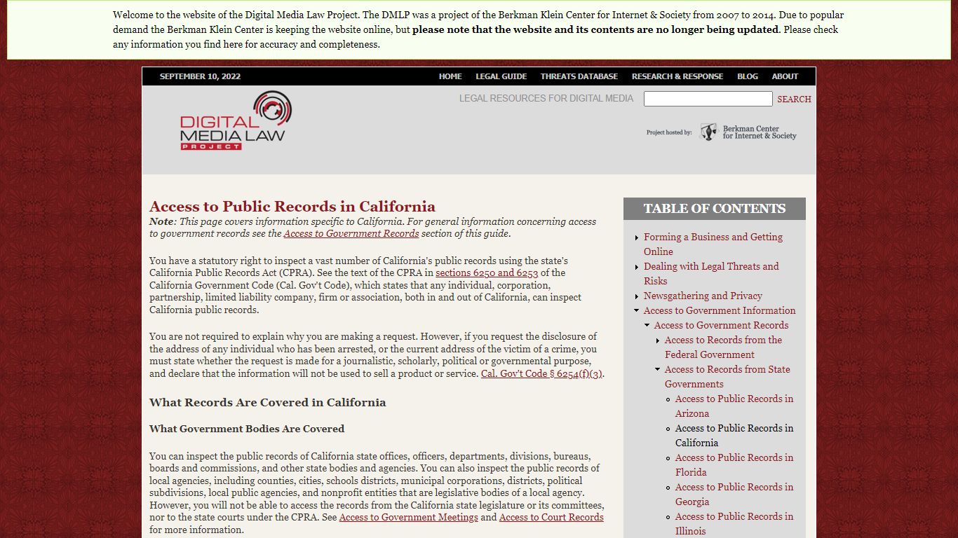 Access to Public Records in California | Digital Media Law Project - DMLP